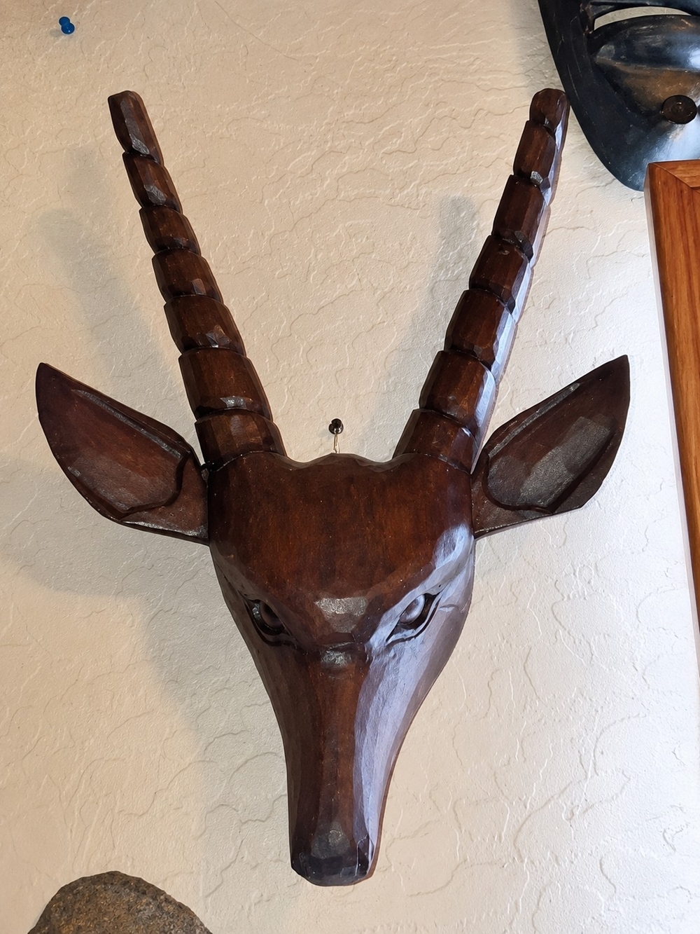 Hand-Carved Brown Antelope Wall Mask - Rustic Home Wall Decor